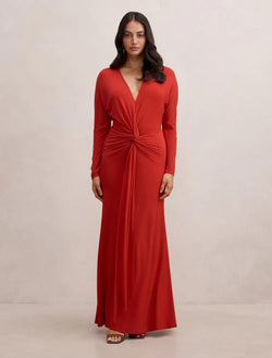 Solana Draped Front Tie Maxi Equestrian Red