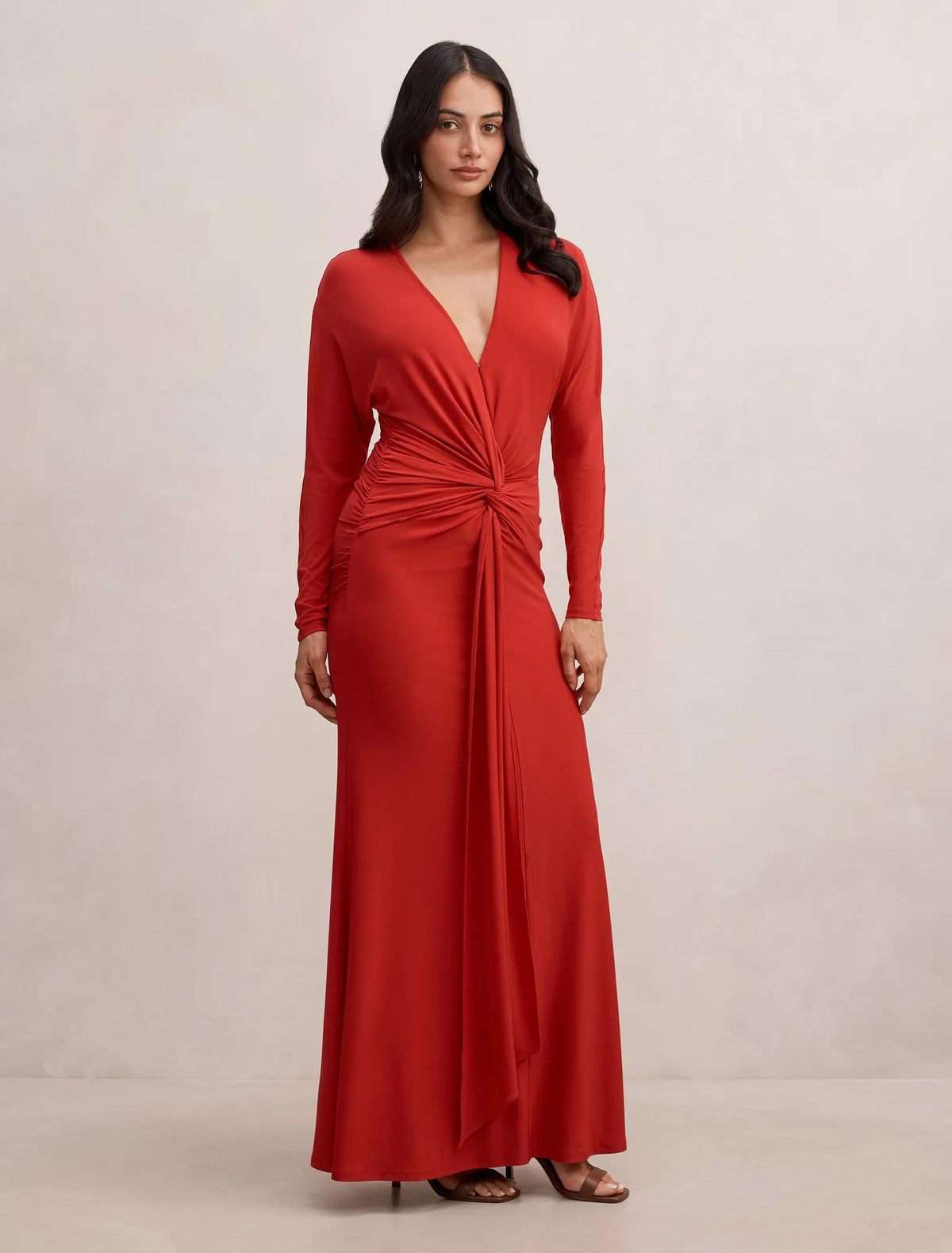 Solana Draped Front Tie Maxi Equestrian Red