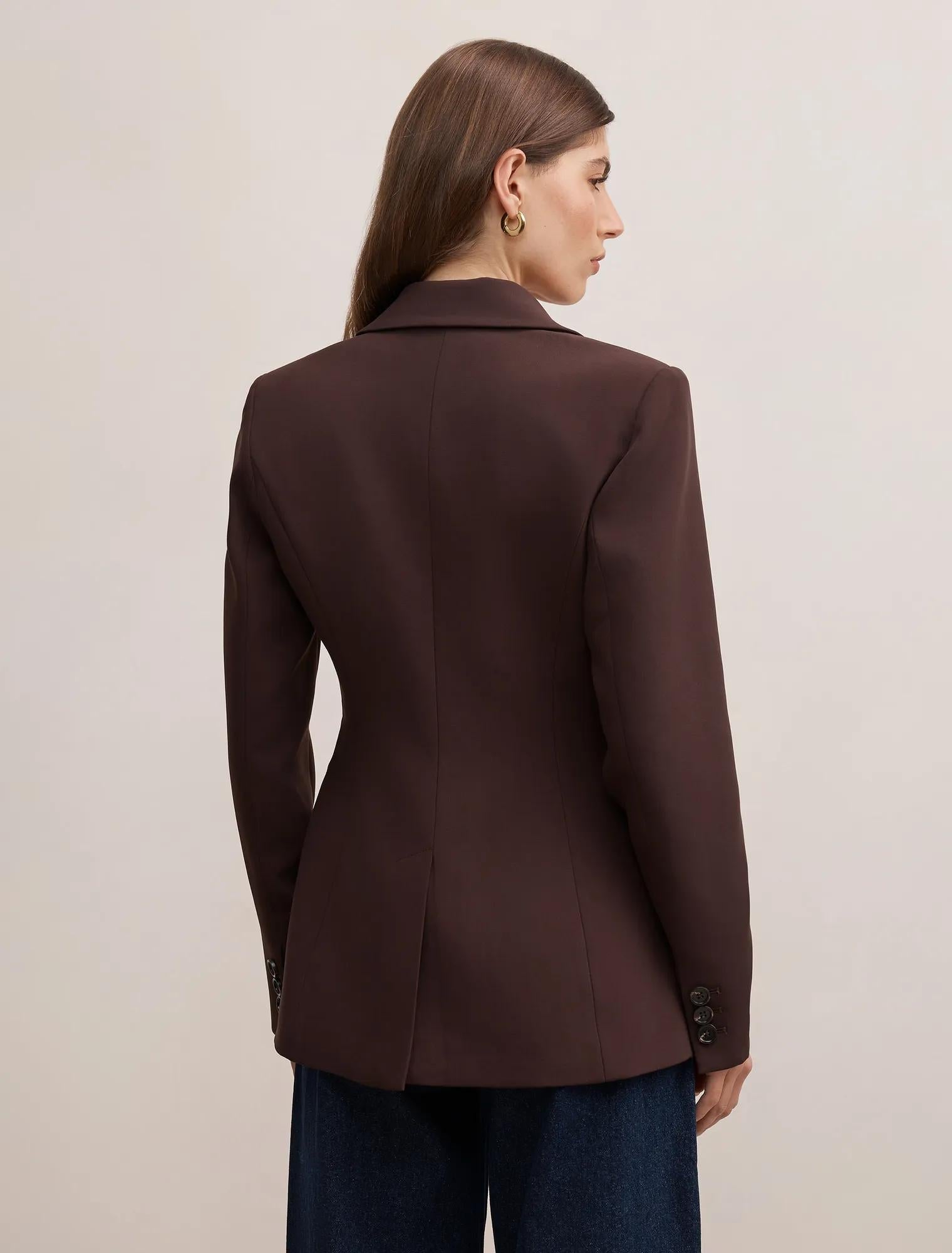Lee Nipped Waist Blazer Chocolate Brown Suit