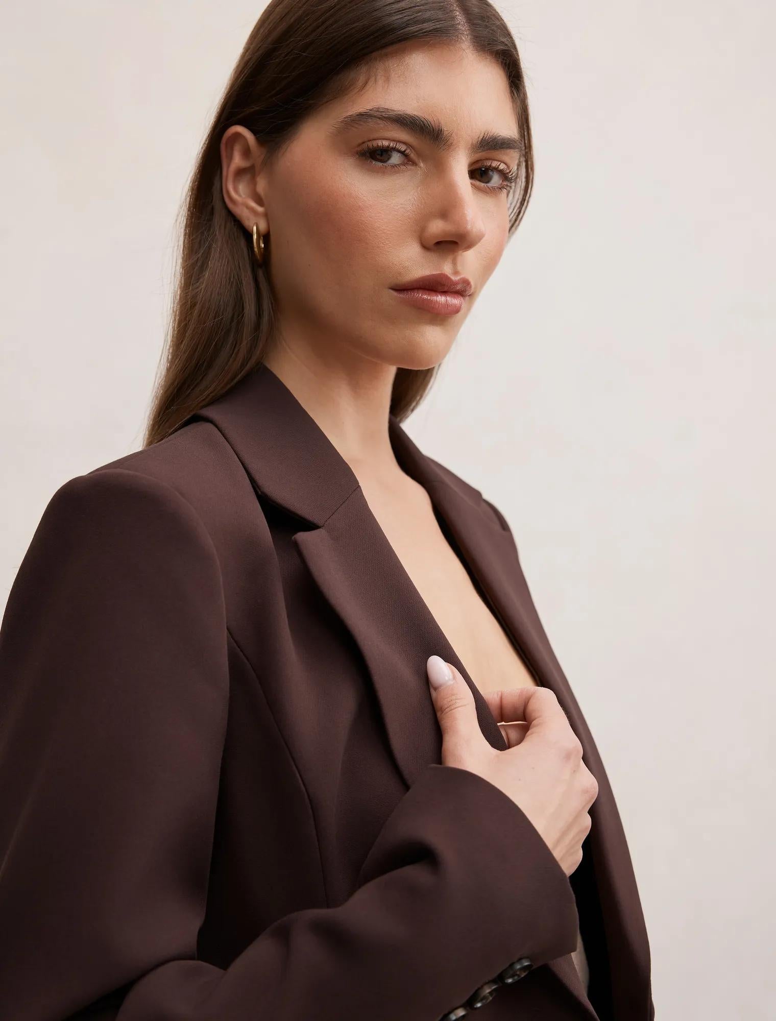Lee Nipped Waist Blazer Chocolate Brown Suit