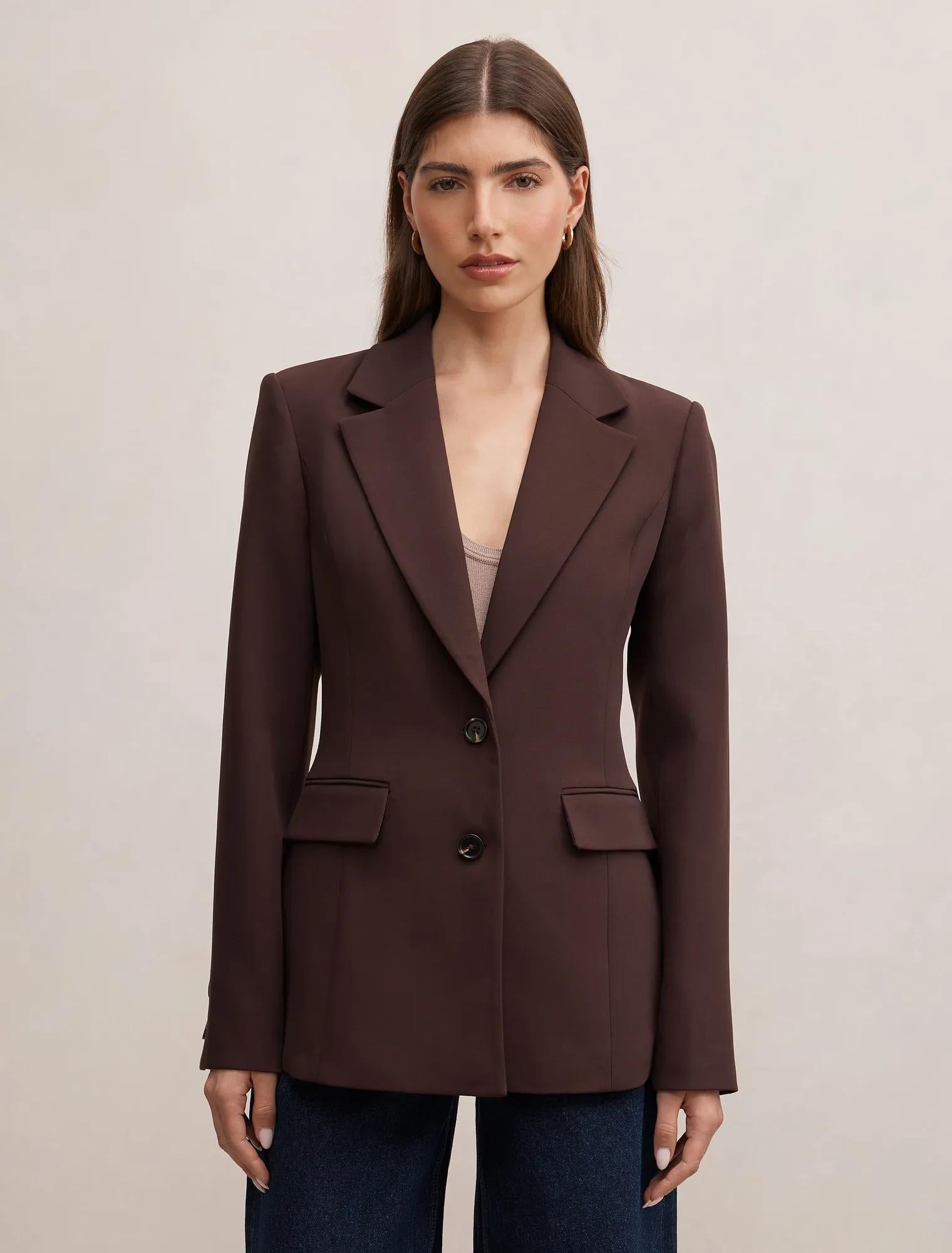 Lee Nipped Waist Blazer Chocolate Brown Suit
