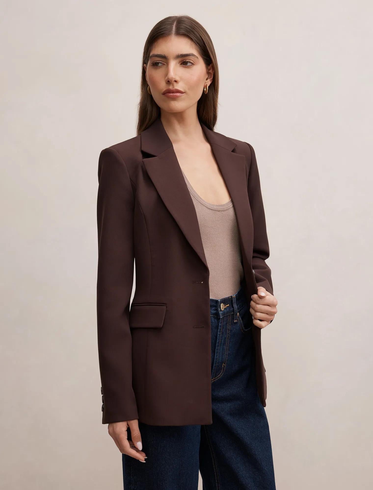 Lee Nipped Waist Blazer Chocolate Brown Suit
