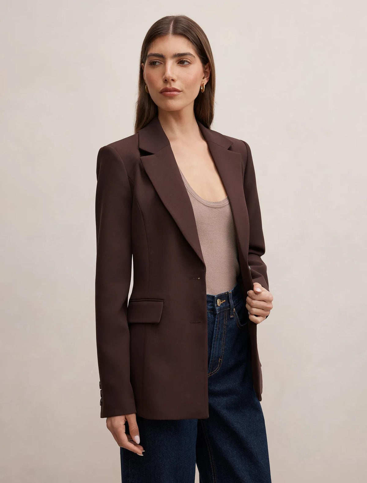 Lee Nipped Waist Blazer Chocolate Brown Suit