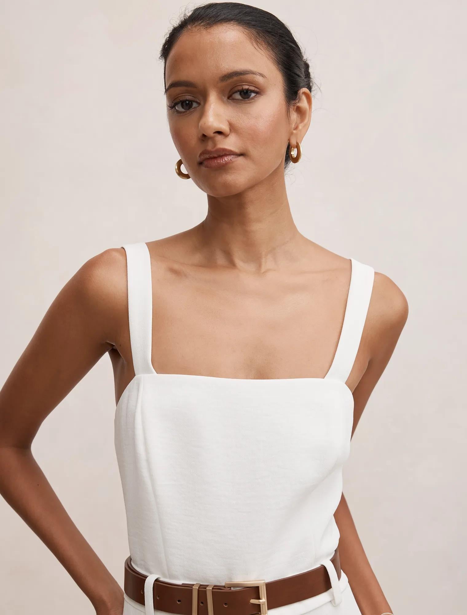 Sara Petite Tailored Column Midi Porcelain