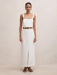 Sara Petite Tailored Column Midi Porcelain