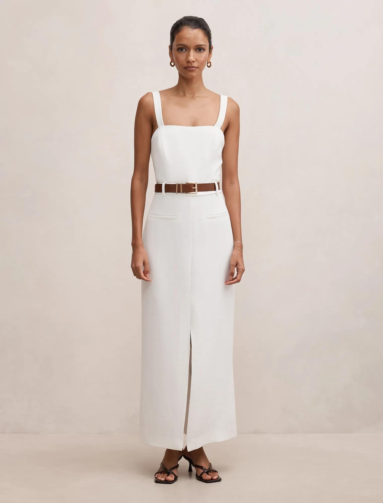 Sara Petite Tailored Column Midi Porcelain