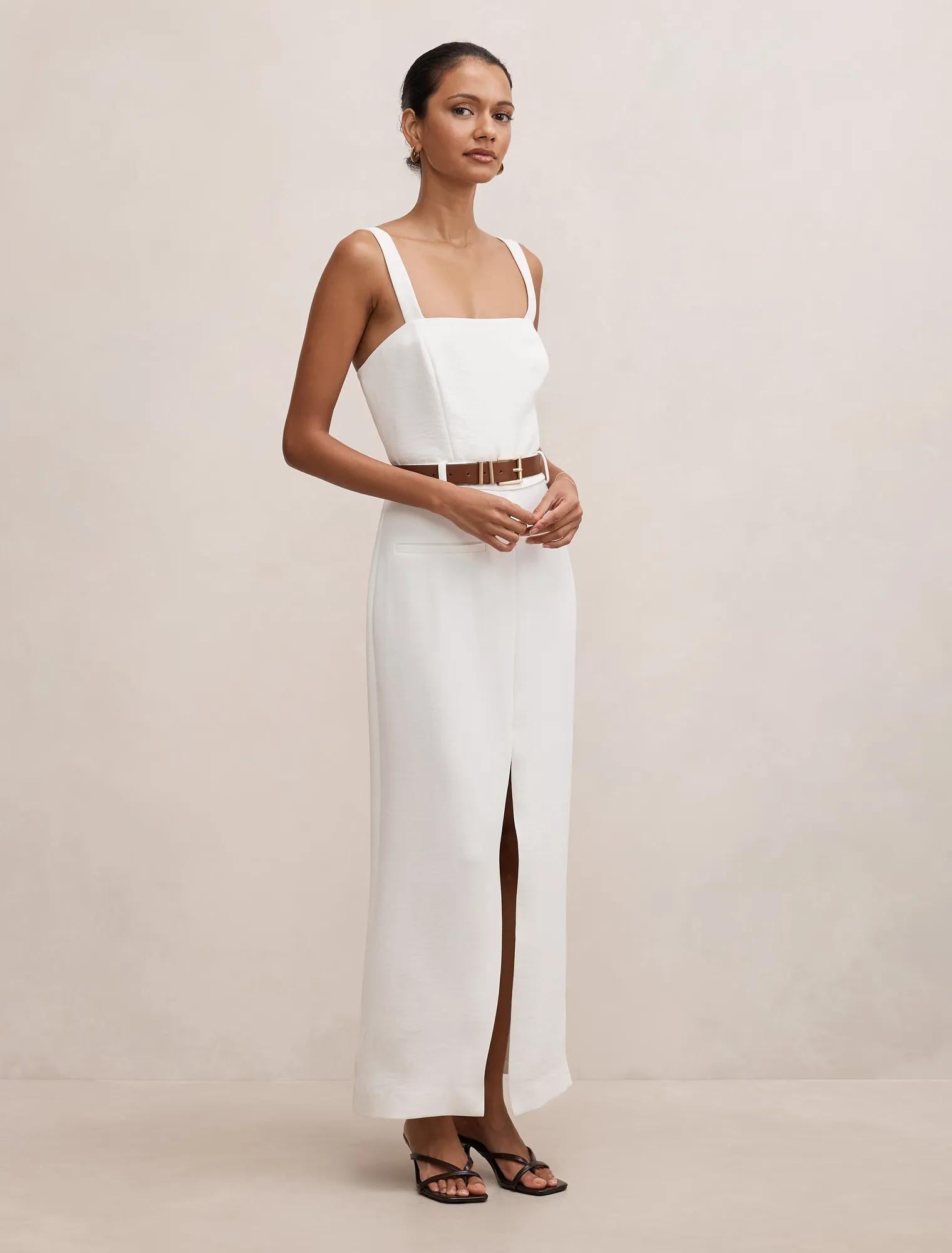 Sara Petite Tailored Column Midi Porcelain