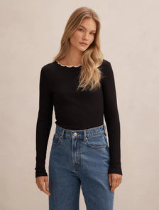 Rebecca Scallop Long Sleeve Black/ Porcelain