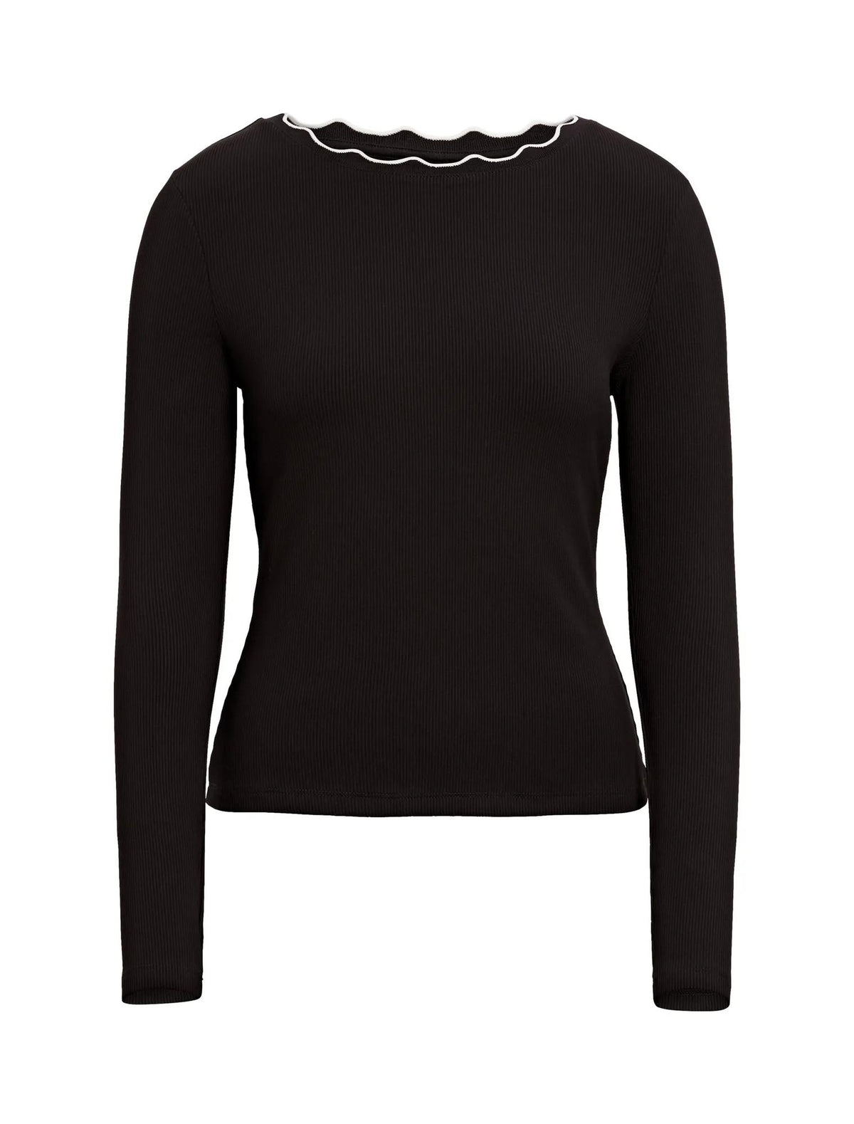 Rebecca Scallop Long Sleeve Black/ Porcelain_mannequin