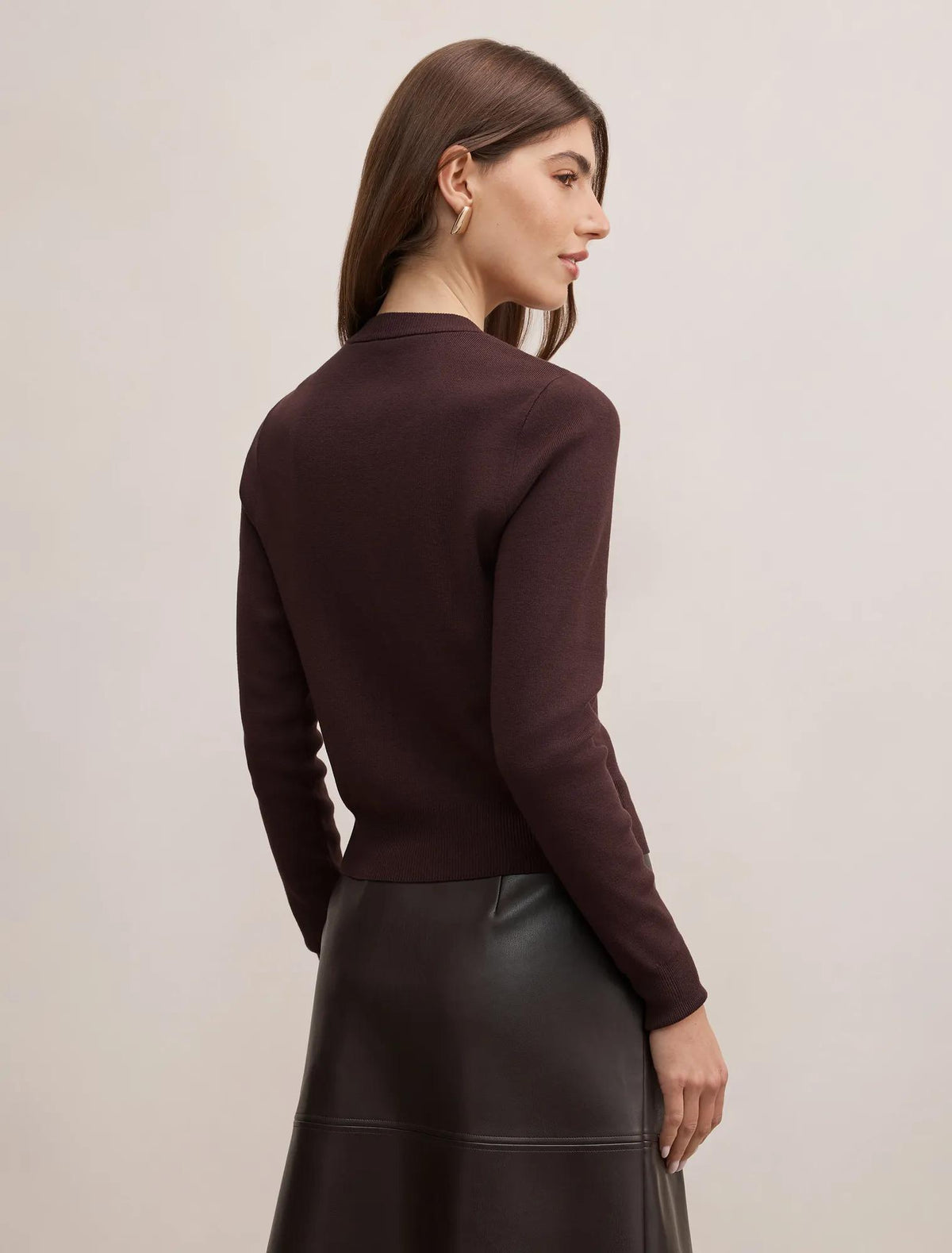 Rylee Crew Neck Cardigan Chocolate