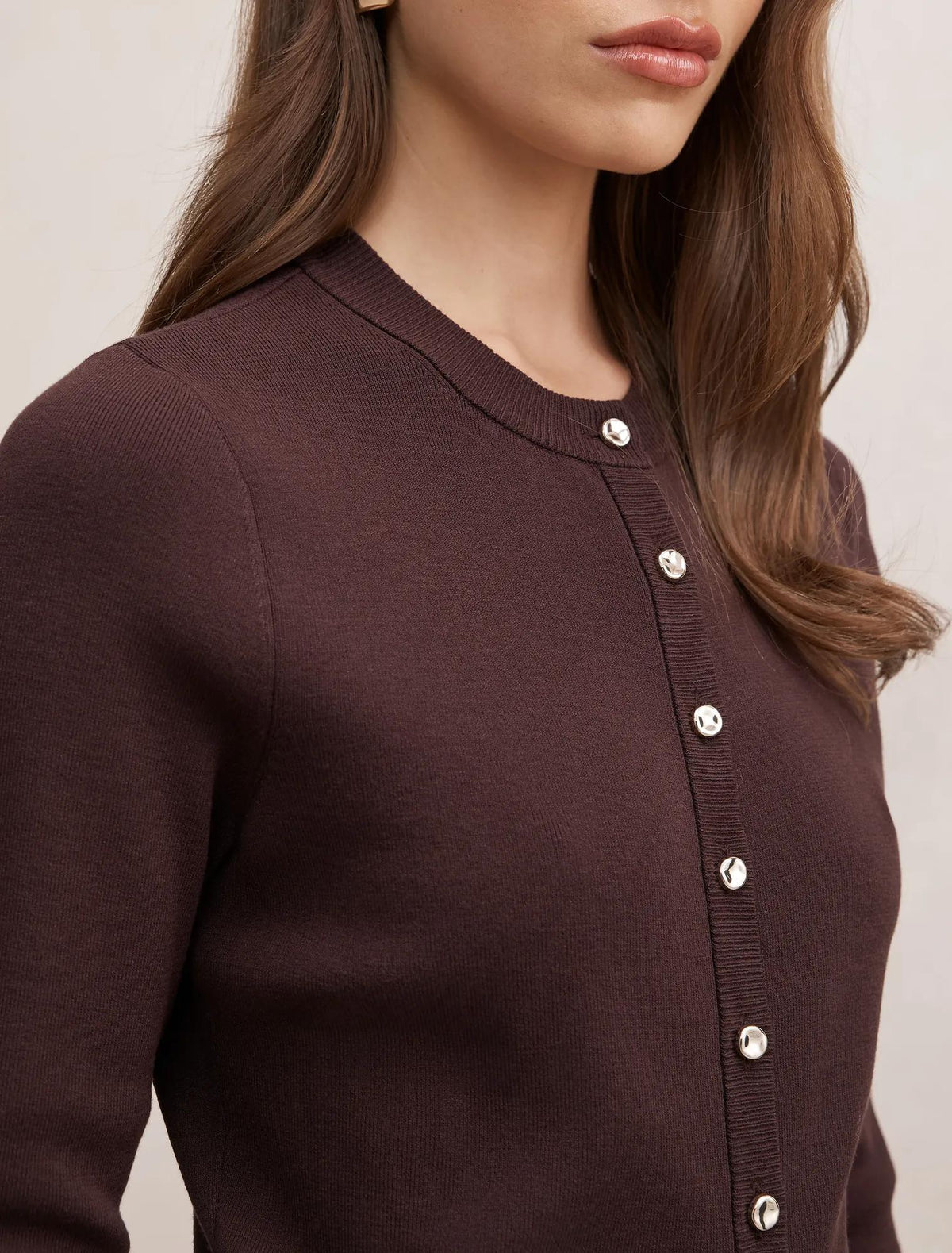 Rylee Crew Neck Cardigan Chocolate