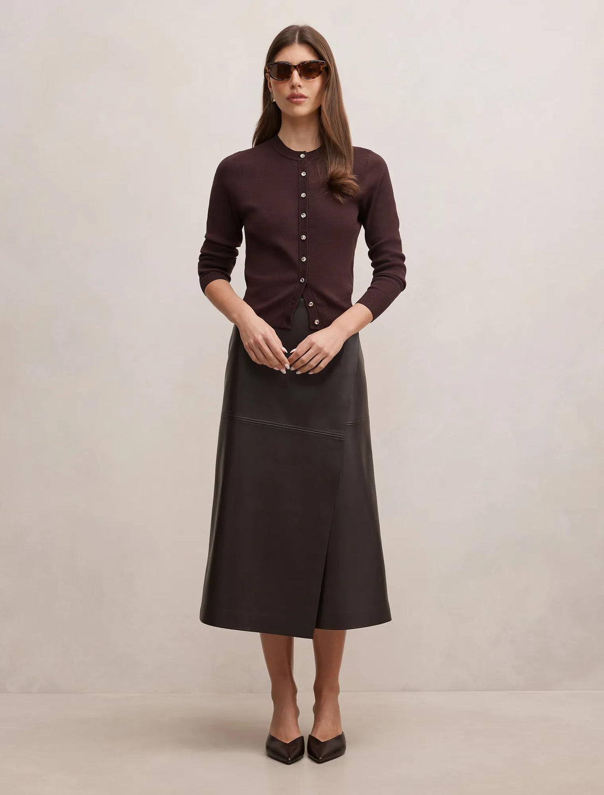 Rylee Crew Neck Cardigan Chocolate