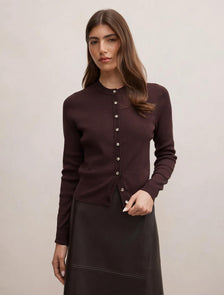 Rylee Crew Neck Cardigan Chocolate