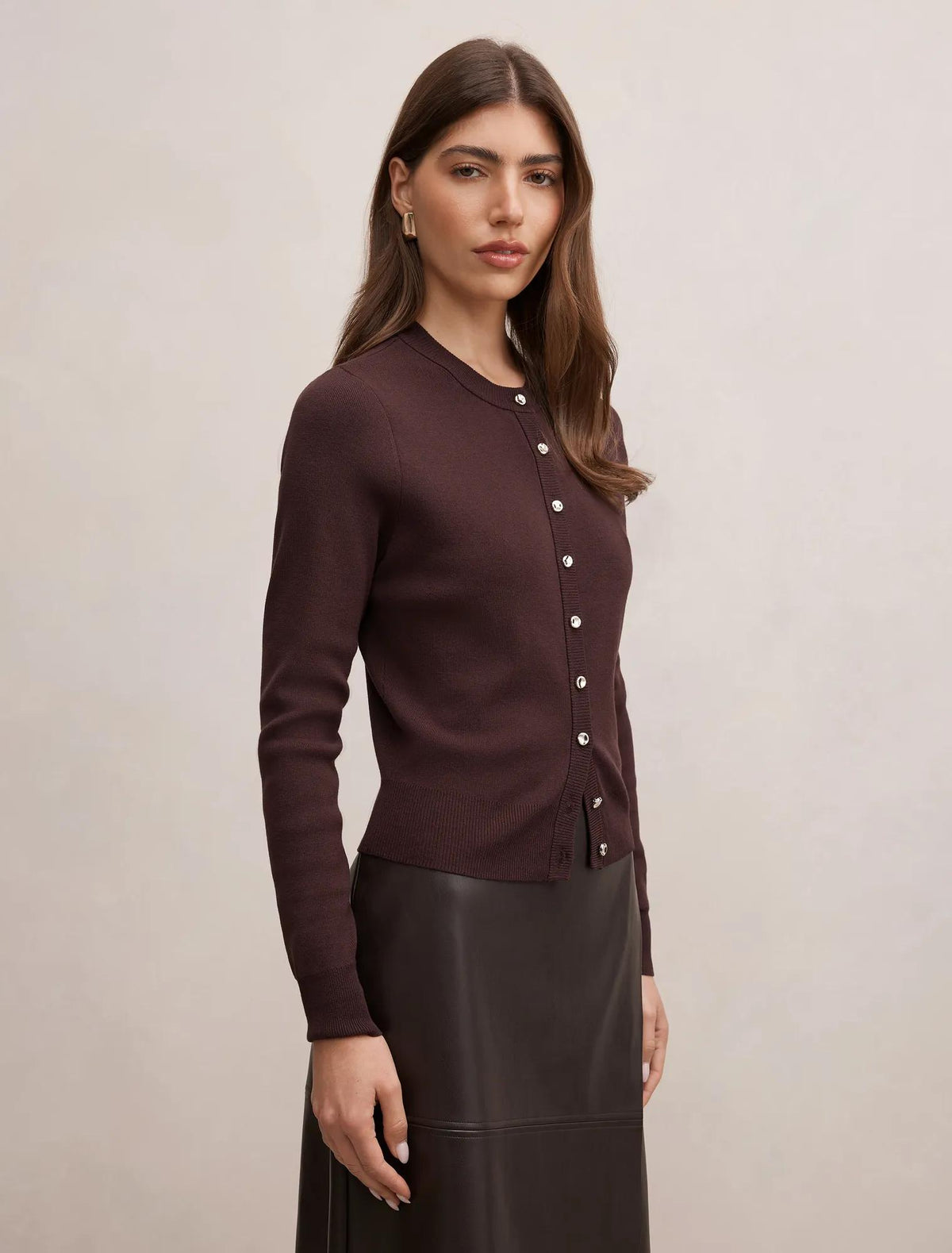 Rylee Crew Neck Cardigan Chocolate