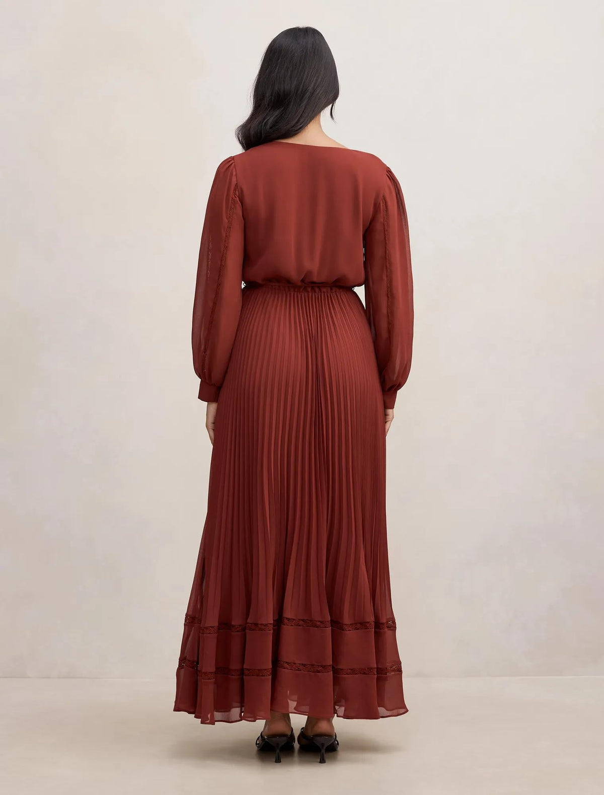 Shellie Wrap Lace Pleated Midi Syrah Red