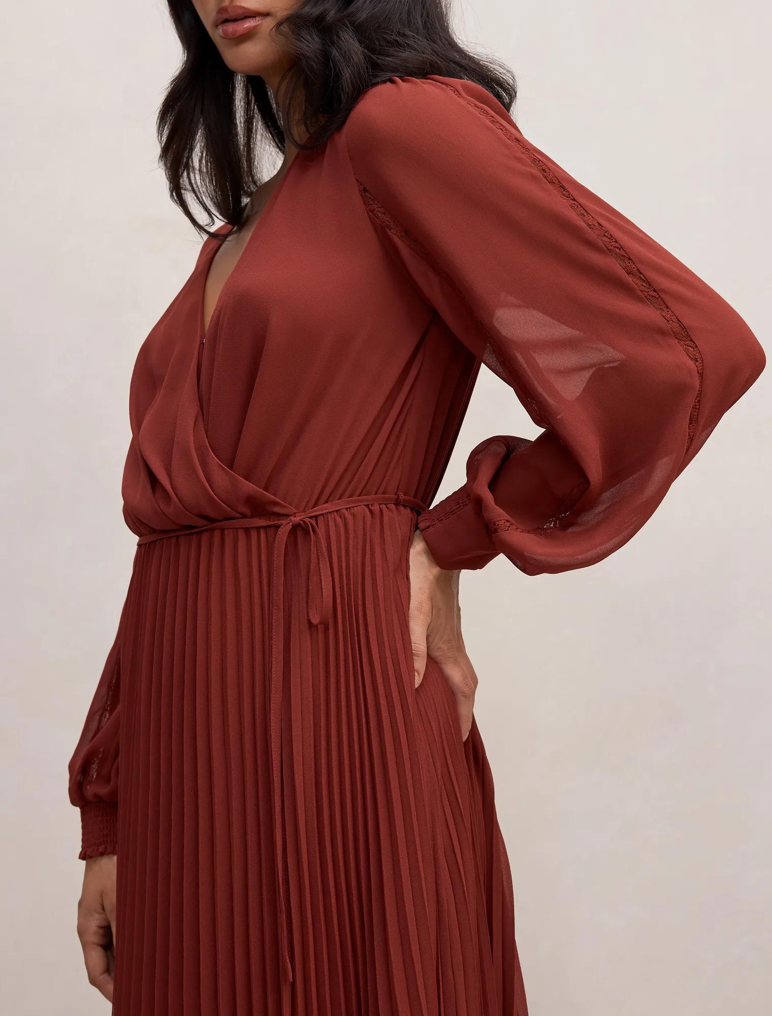 Shellie Wrap Lace Pleated Midi Syrah Red