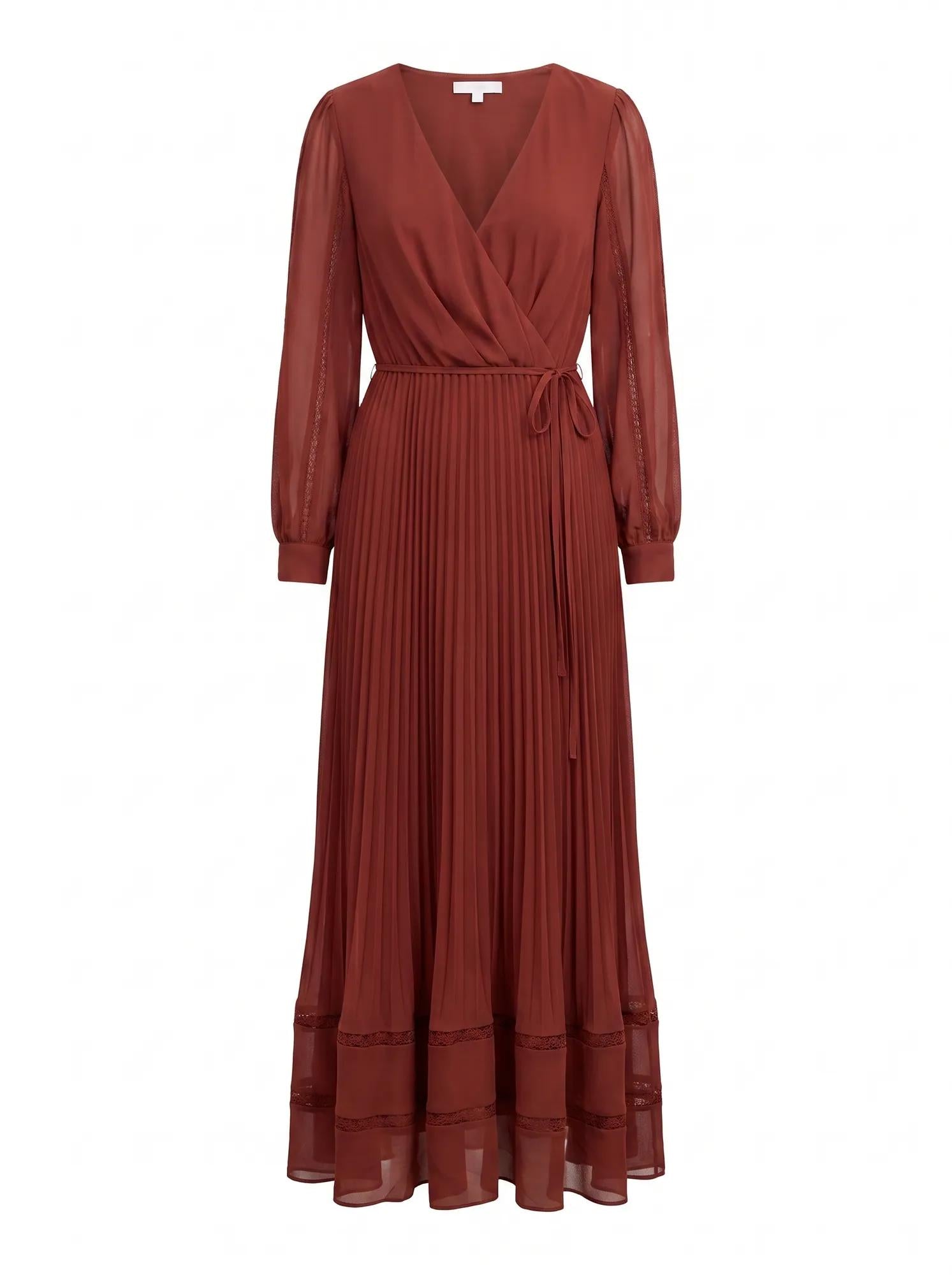 Shellie Wrap Lace Pleated Midi Syrah Red