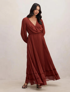 Shellie Wrap Lace Pleated Midi Syrah Red