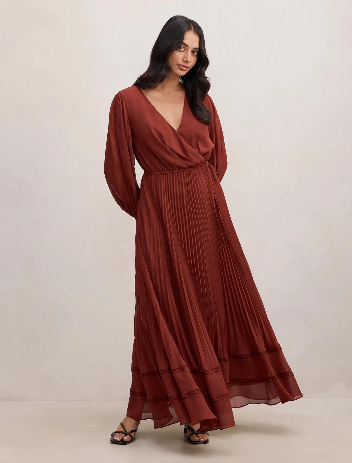 Shellie Wrap Lace Pleated Midi Syrah Red