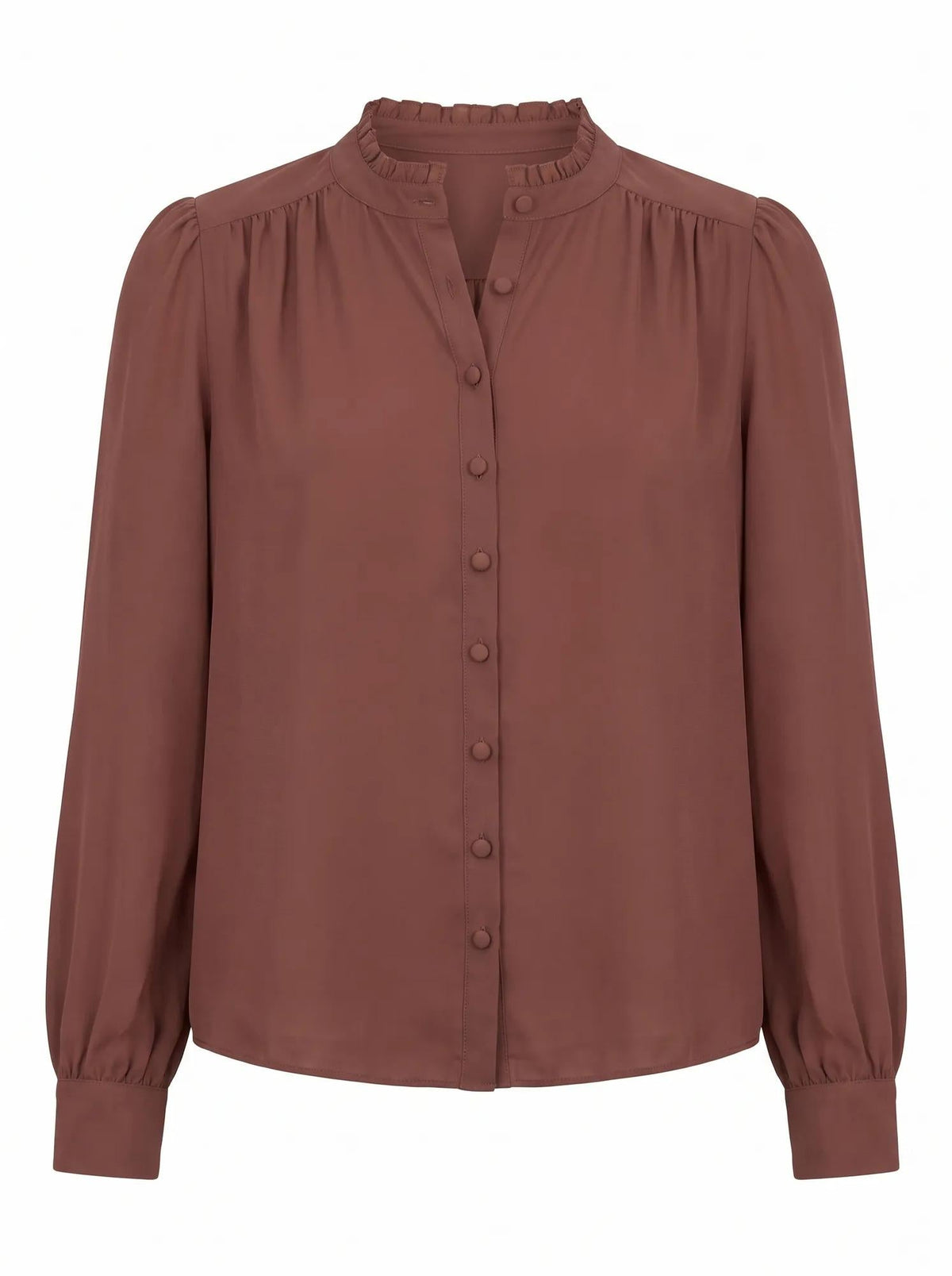 Khloe Picot Trim Long Sleeve Blouse Marron Brown