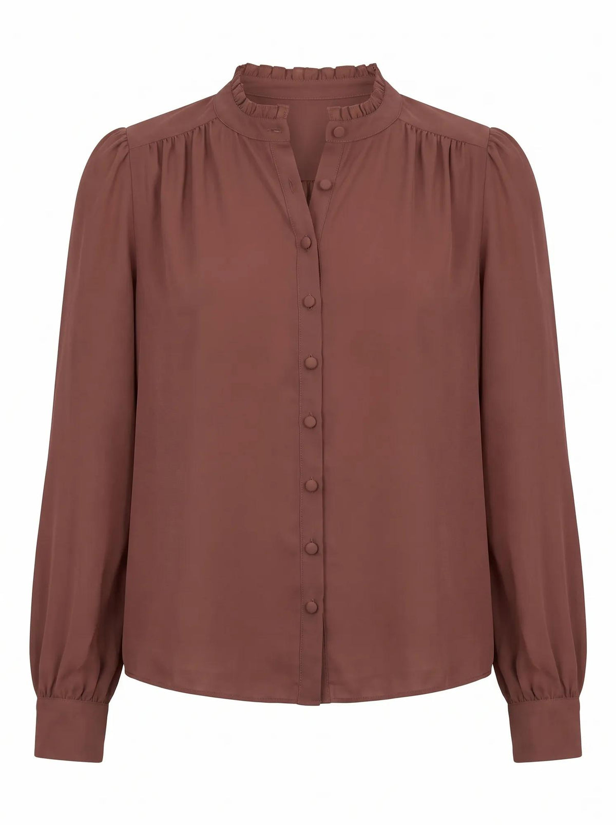 Khloe Picot Trim Long Sleeve Blouse Marron Brown_mannequin