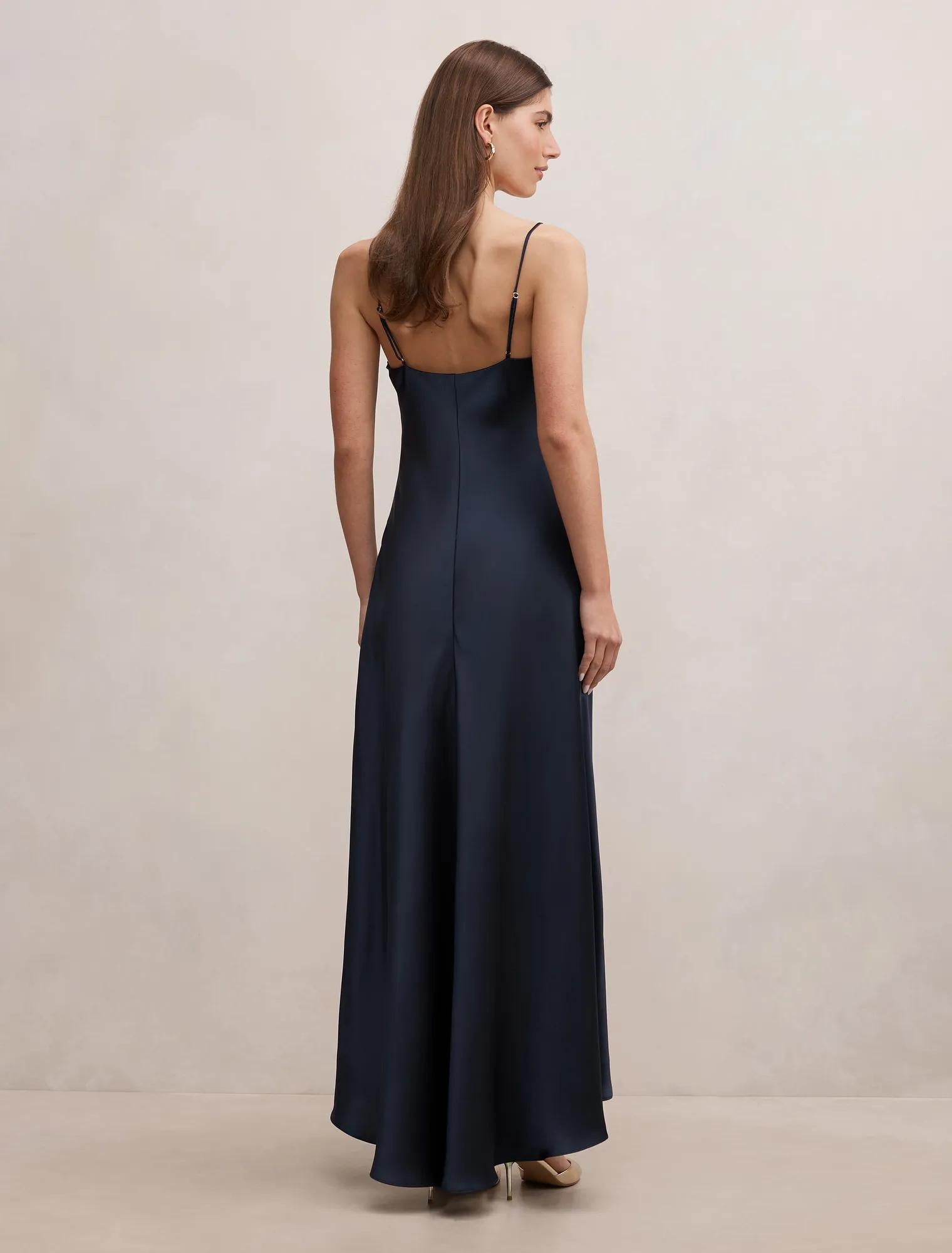 Tilesha Satin Cowl Slip Maxi Navy