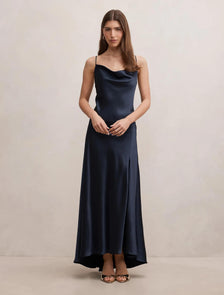 Tilesha Satin Cowl Slip Maxi Navy