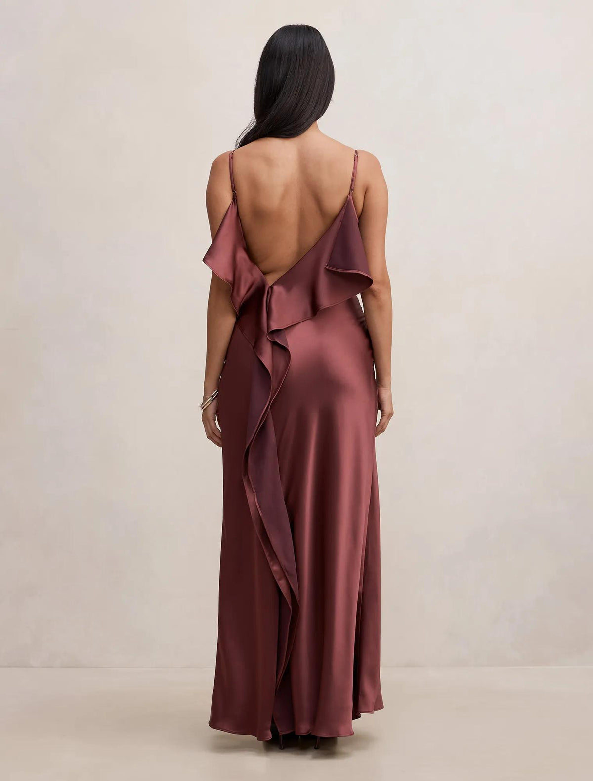 Allora Ruffle Back Satin Maxi Dress Wild Plum