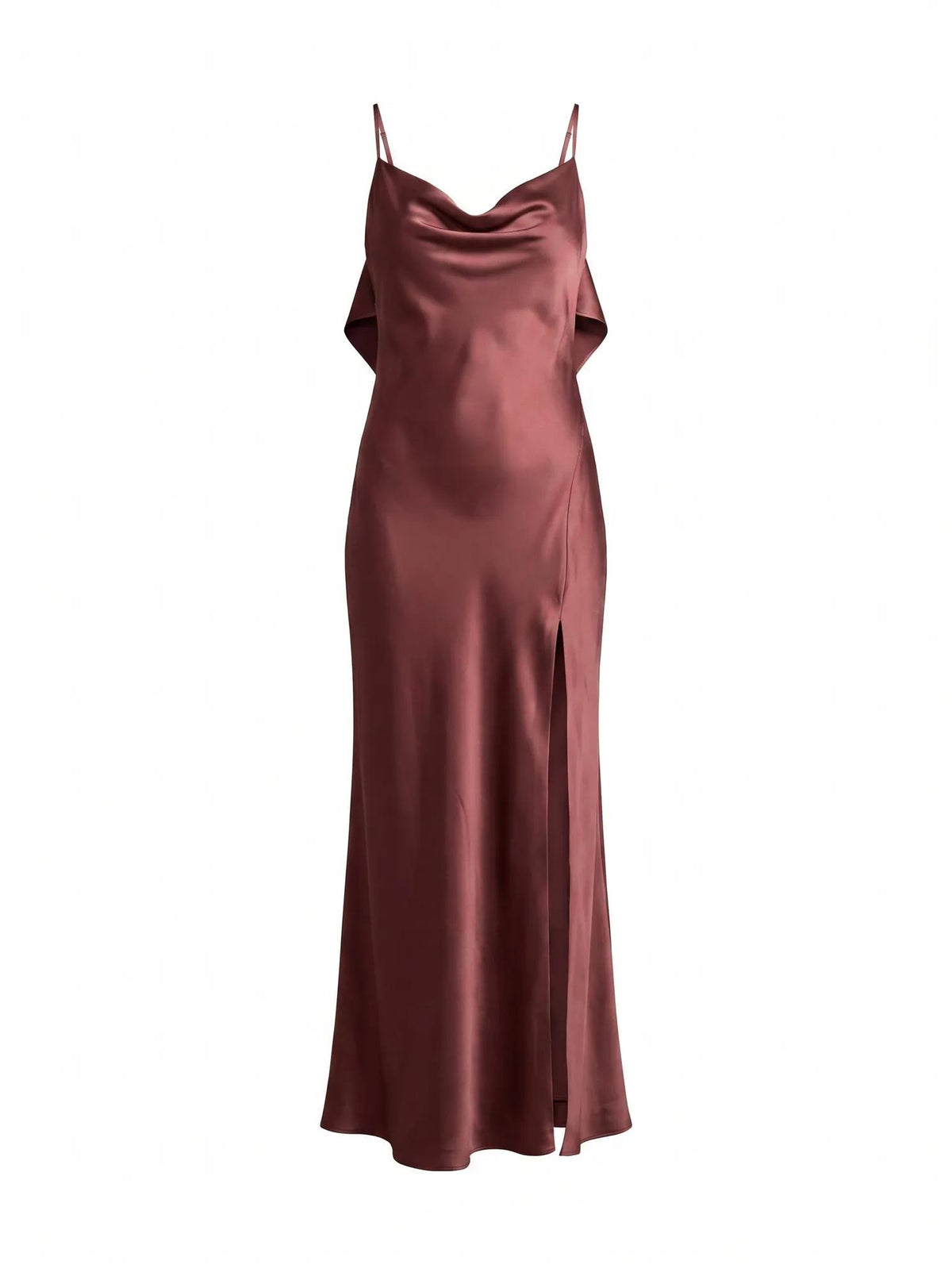 Allora Ruffle Back Satin Maxi Dress Wild Plum_mannequin