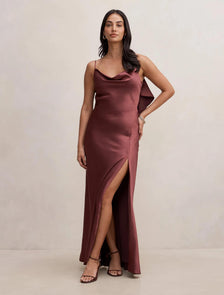 Allora Ruffle Back Satin Maxi Dress Wild Plum