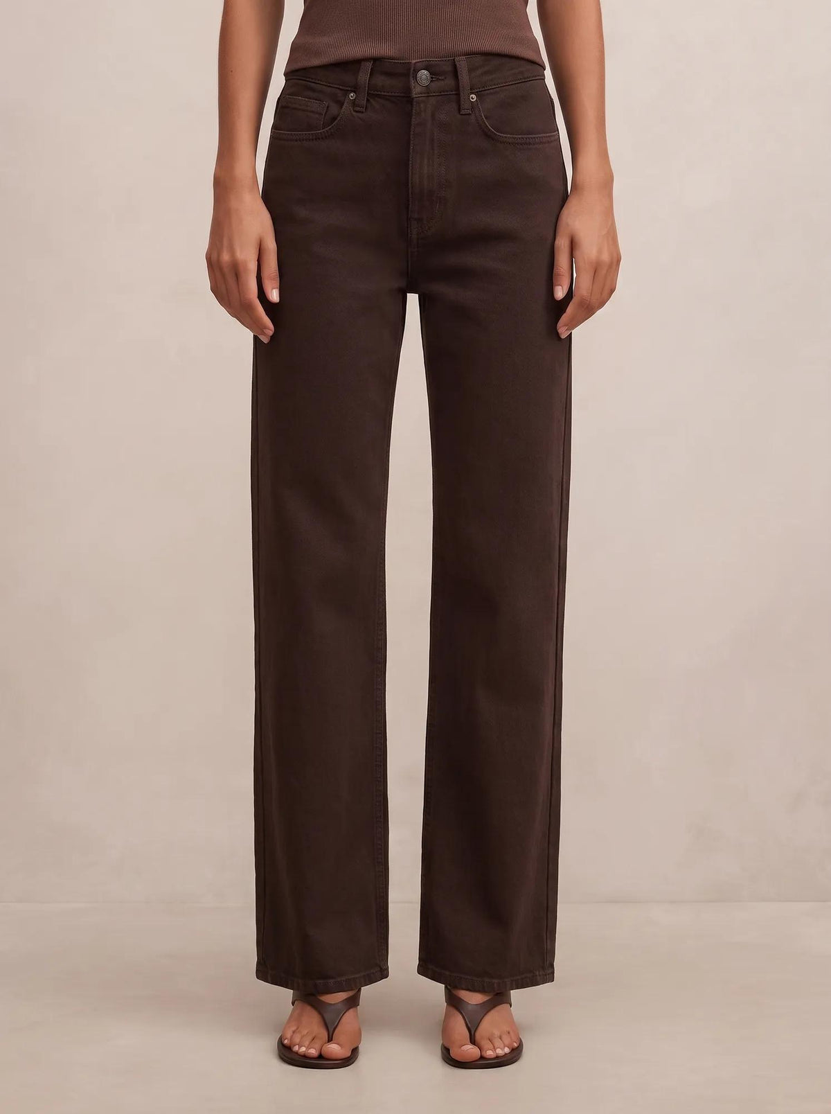 Nicki Mid Rise Straight Jeans Chocolate