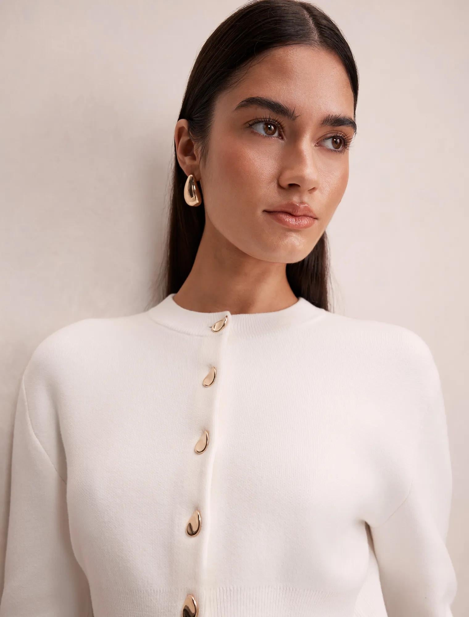 Kaia Deep Hem Cardigan Cream