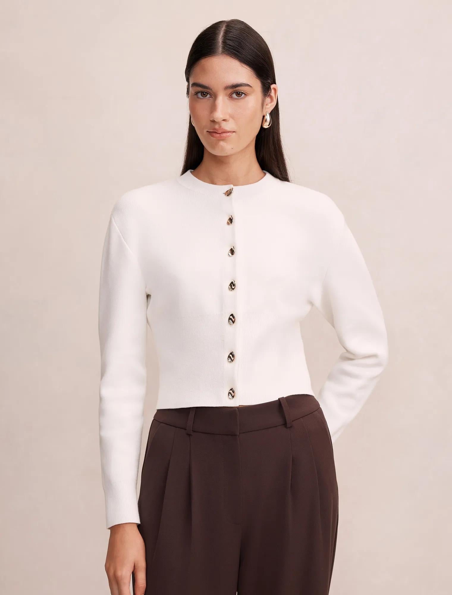 Kaia Deep Hem Cardigan Cream
