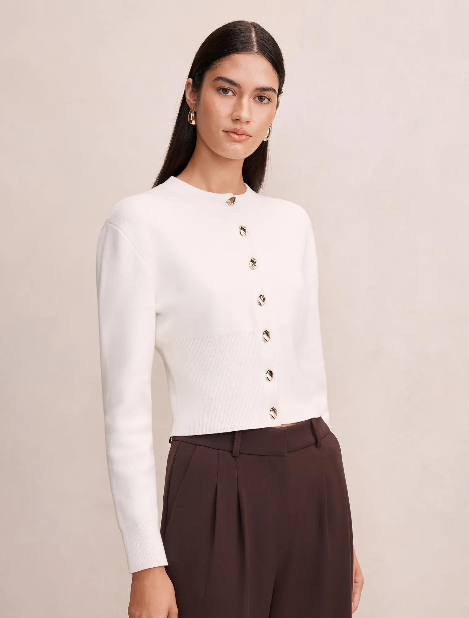 Kaia Deep Hem Cardigan Cream