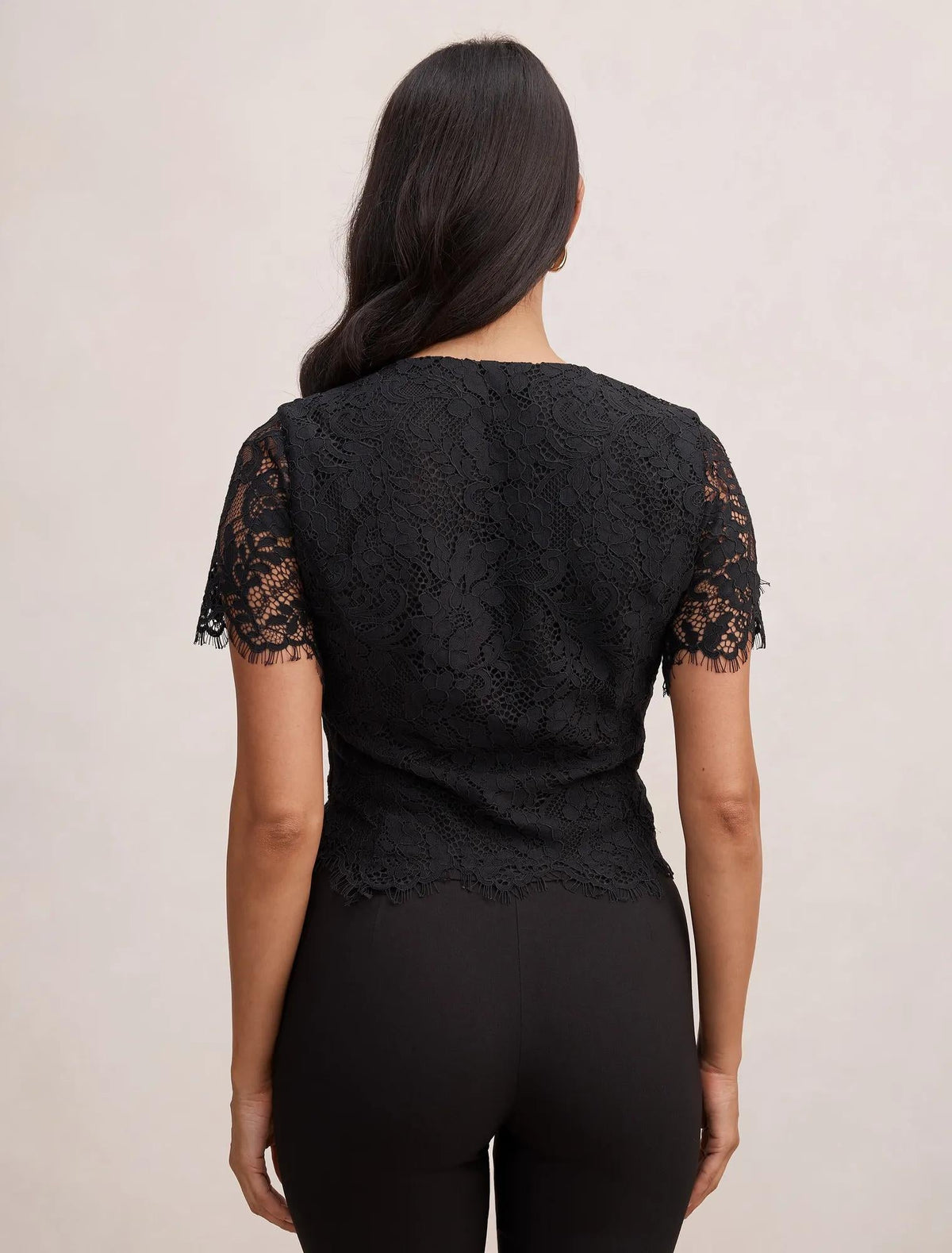 Vienna Lace V Neck Top Black