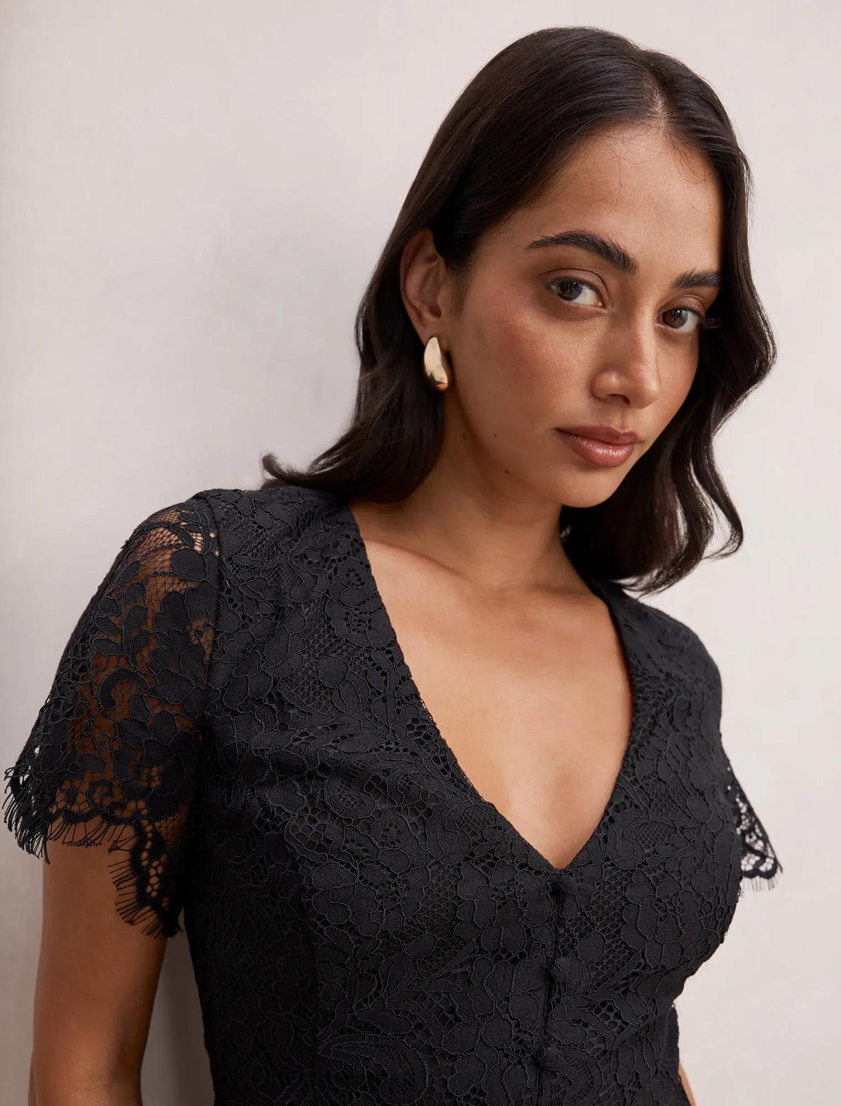Vienna Lace V Neck Top Black