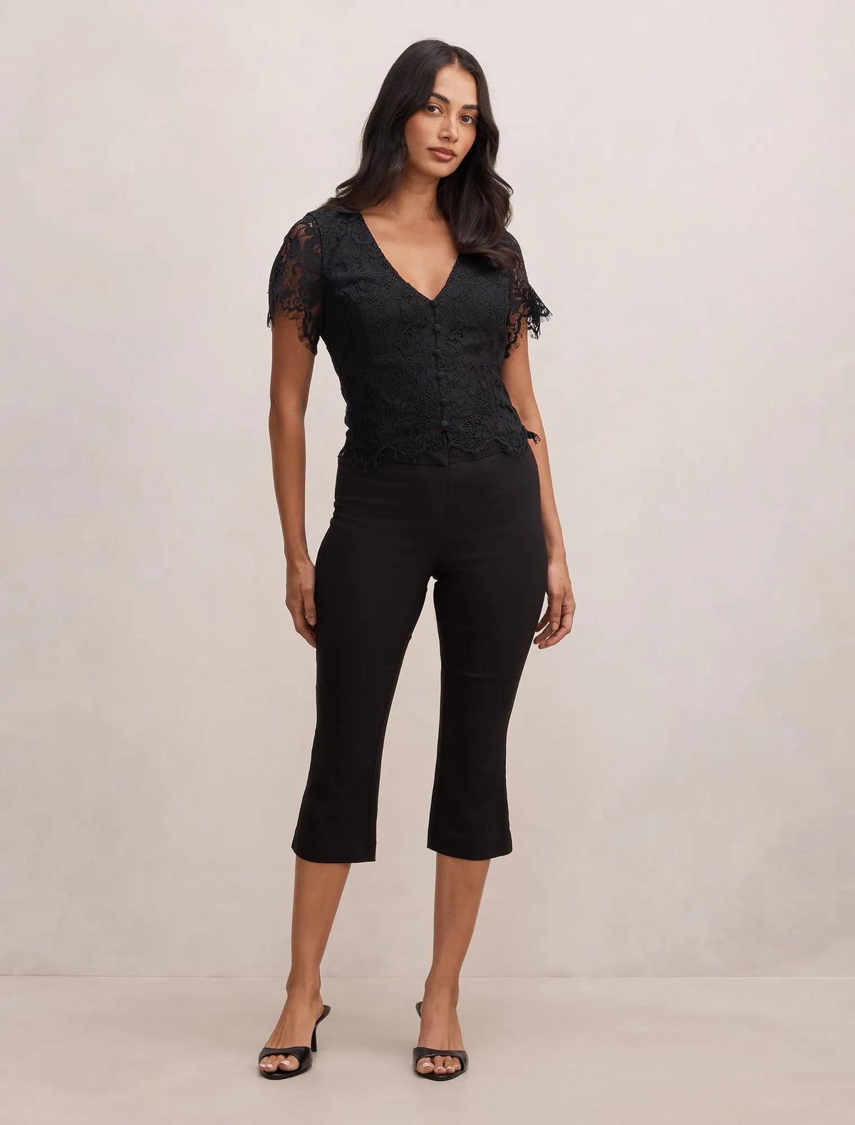 Vienna Lace V Neck Top Black