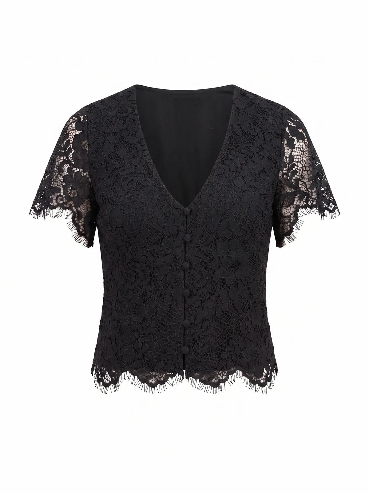Vienna Lace V Neck Top Black_mannequin