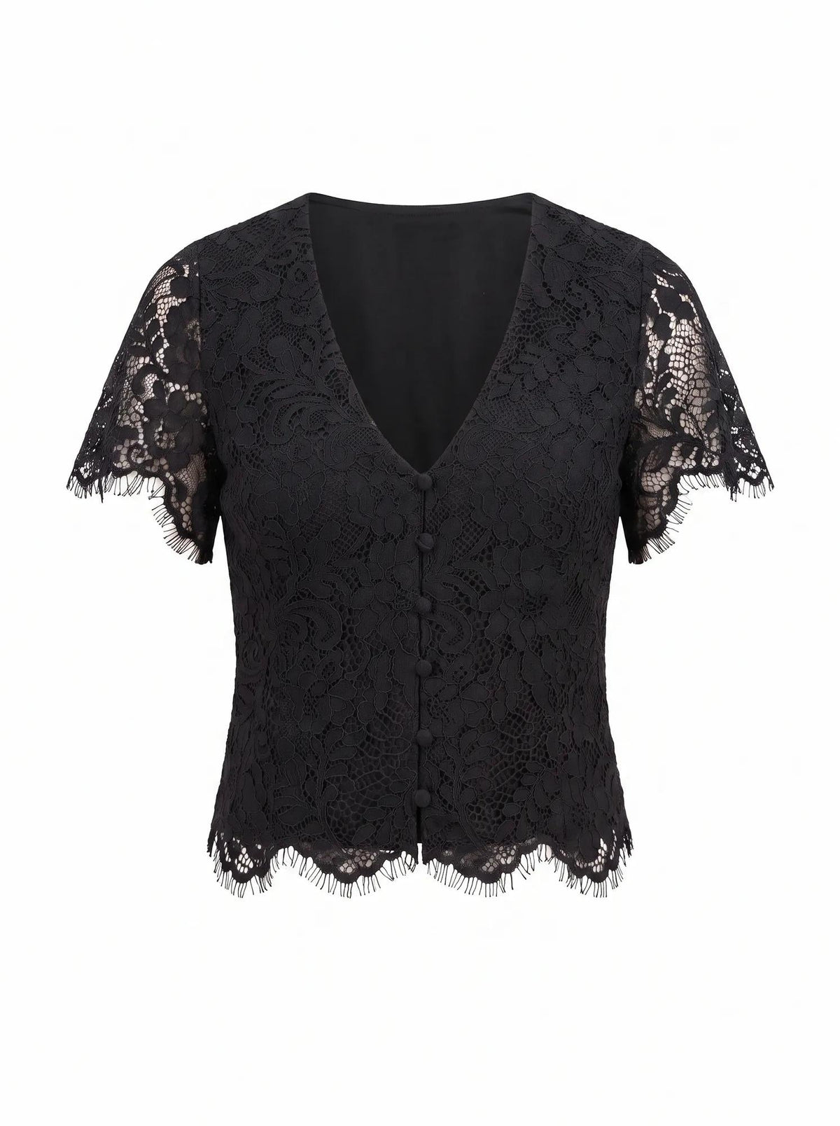 Vienna Lace V Neck Top Black