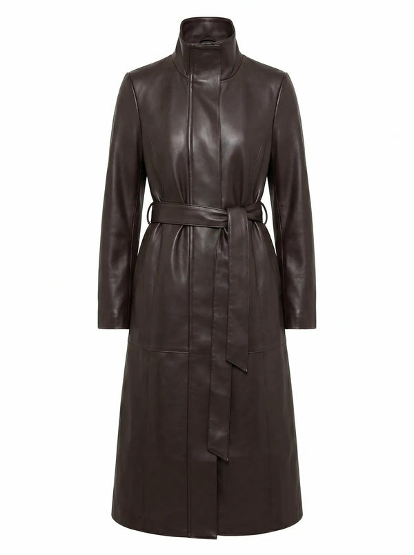 Bonnie PU Funnel Trench Coat Chocolate_mannequin