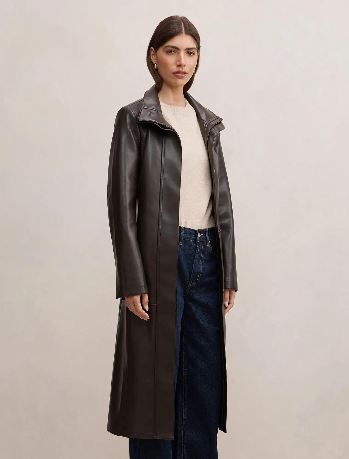 Bonnie PU Funnel Trench Coat Chocolate