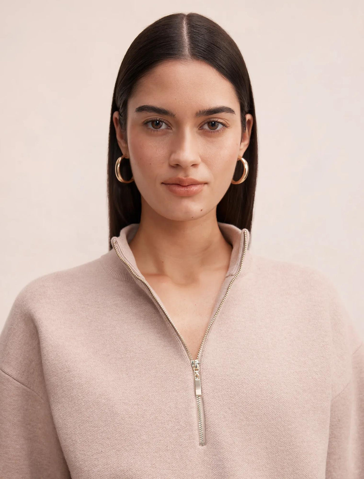 Hayley Quarter Zip Sweater Neutral Sand