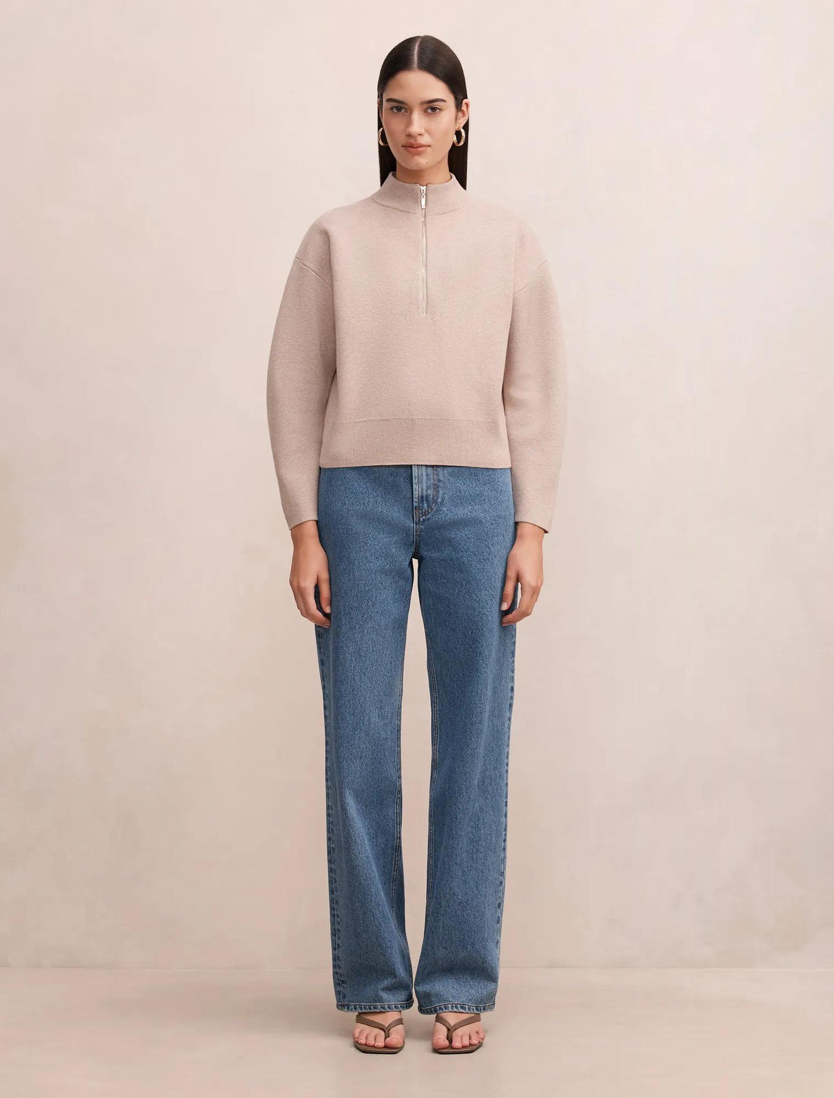 Hayley Quarter Zip Sweater Neutral Sand