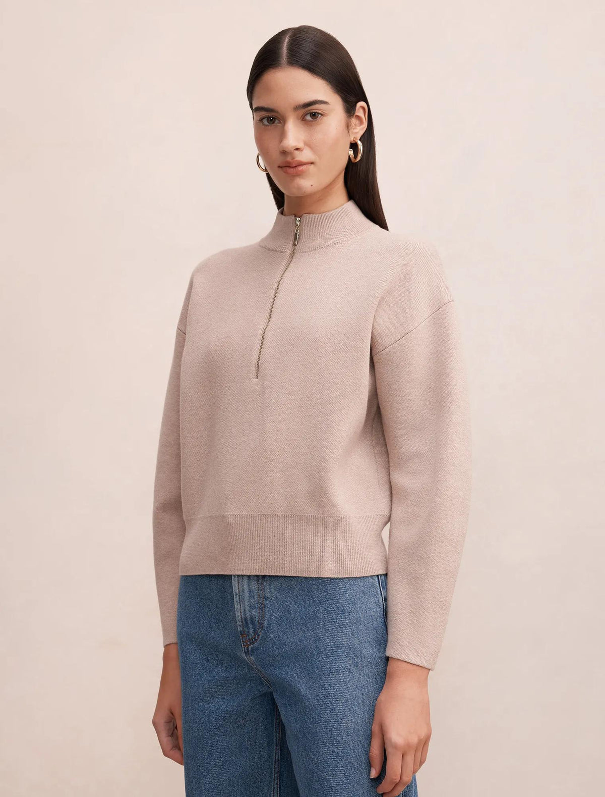 Hayley Quarter Zip Sweater Neutral Sand