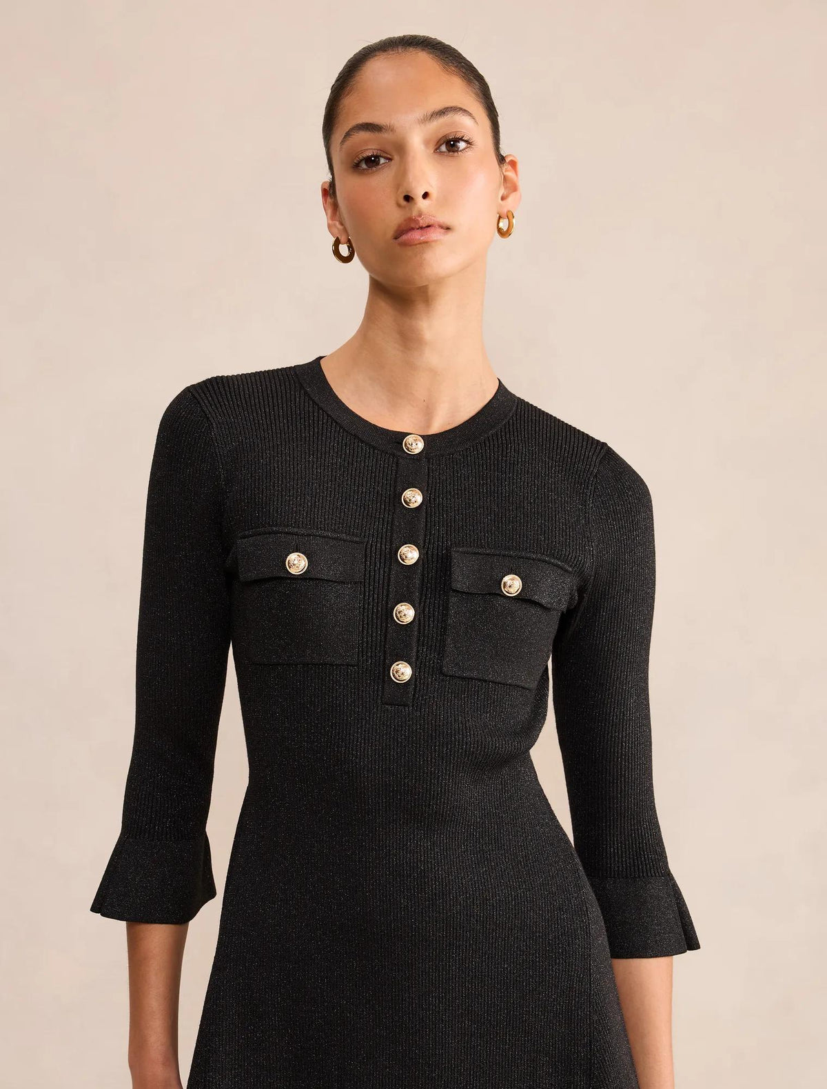 Emelia Lurex Knit Mini Dress Black