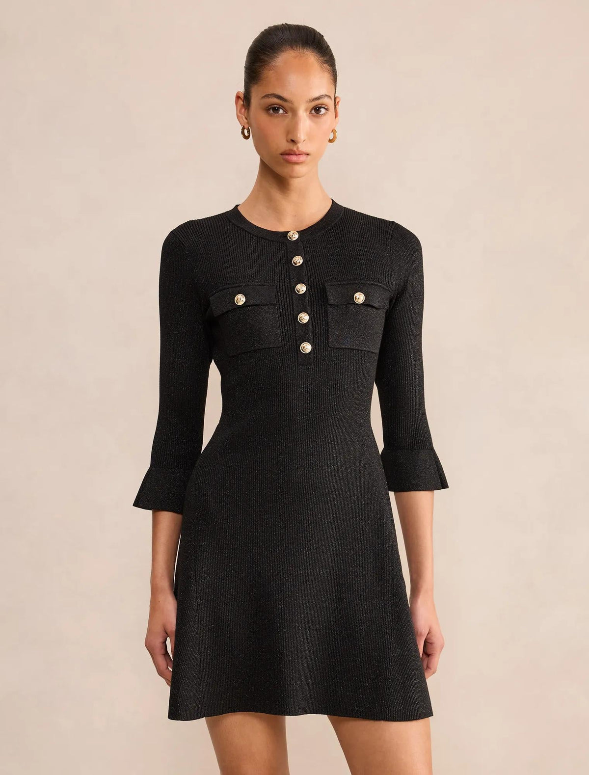 Emelia Lurex Knit Mini Dress Black