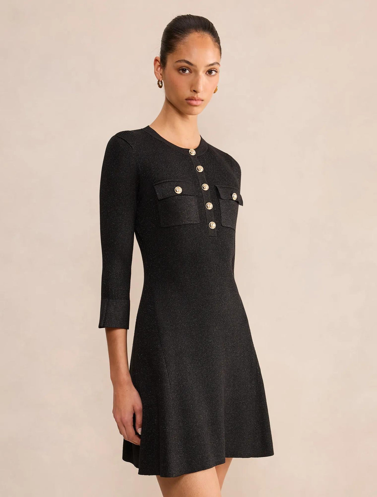 Emelia Lurex Knit Mini Dress Black