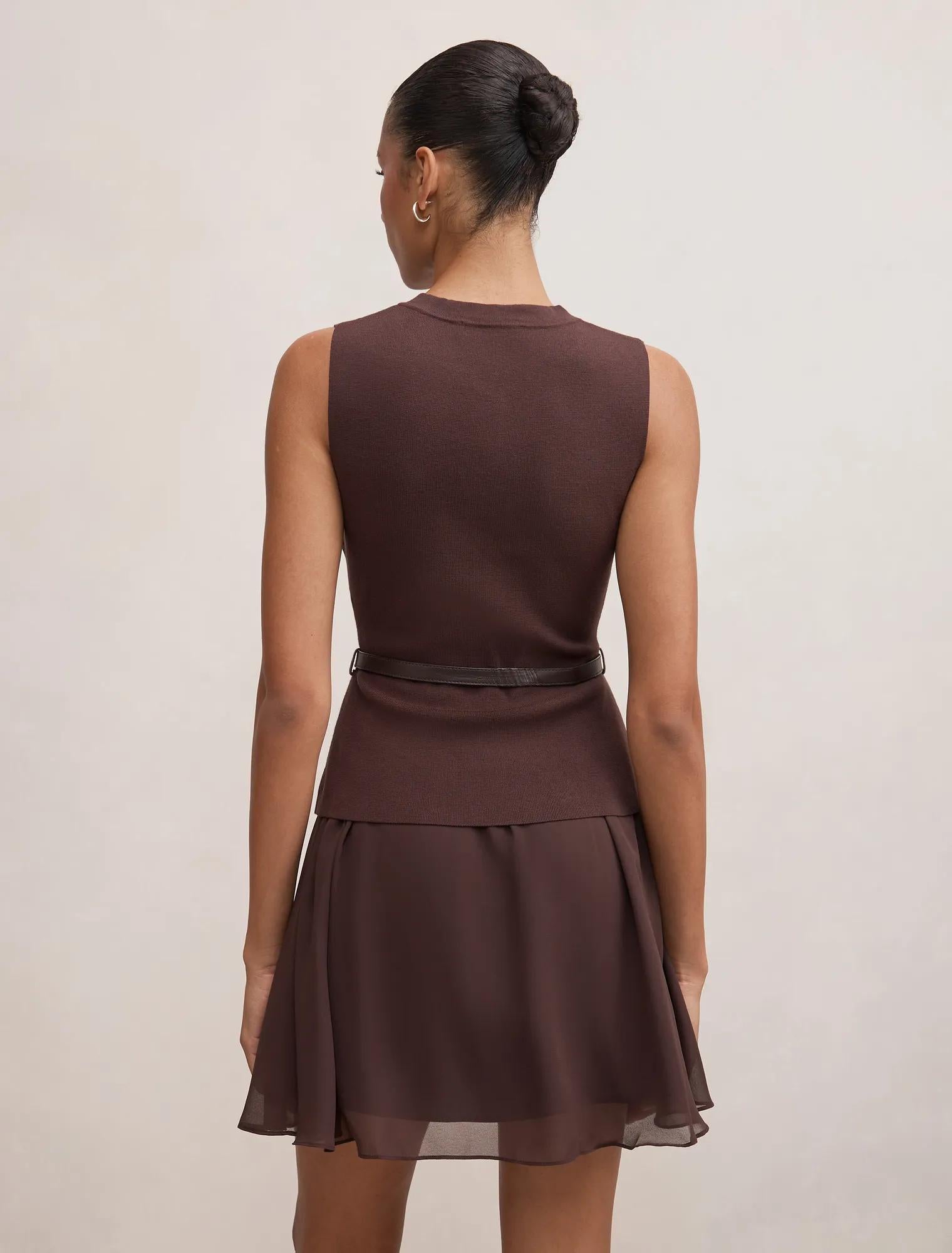 Belle Woven Mix Mini dress Chocolate