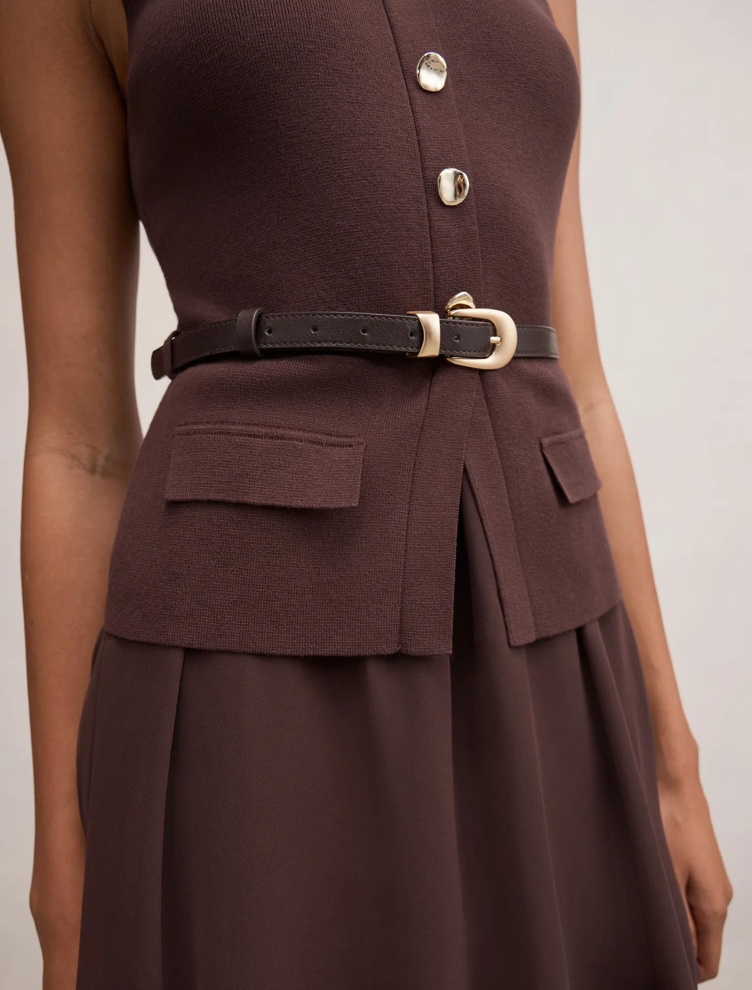 Belle Woven Mix Mini dress Chocolate