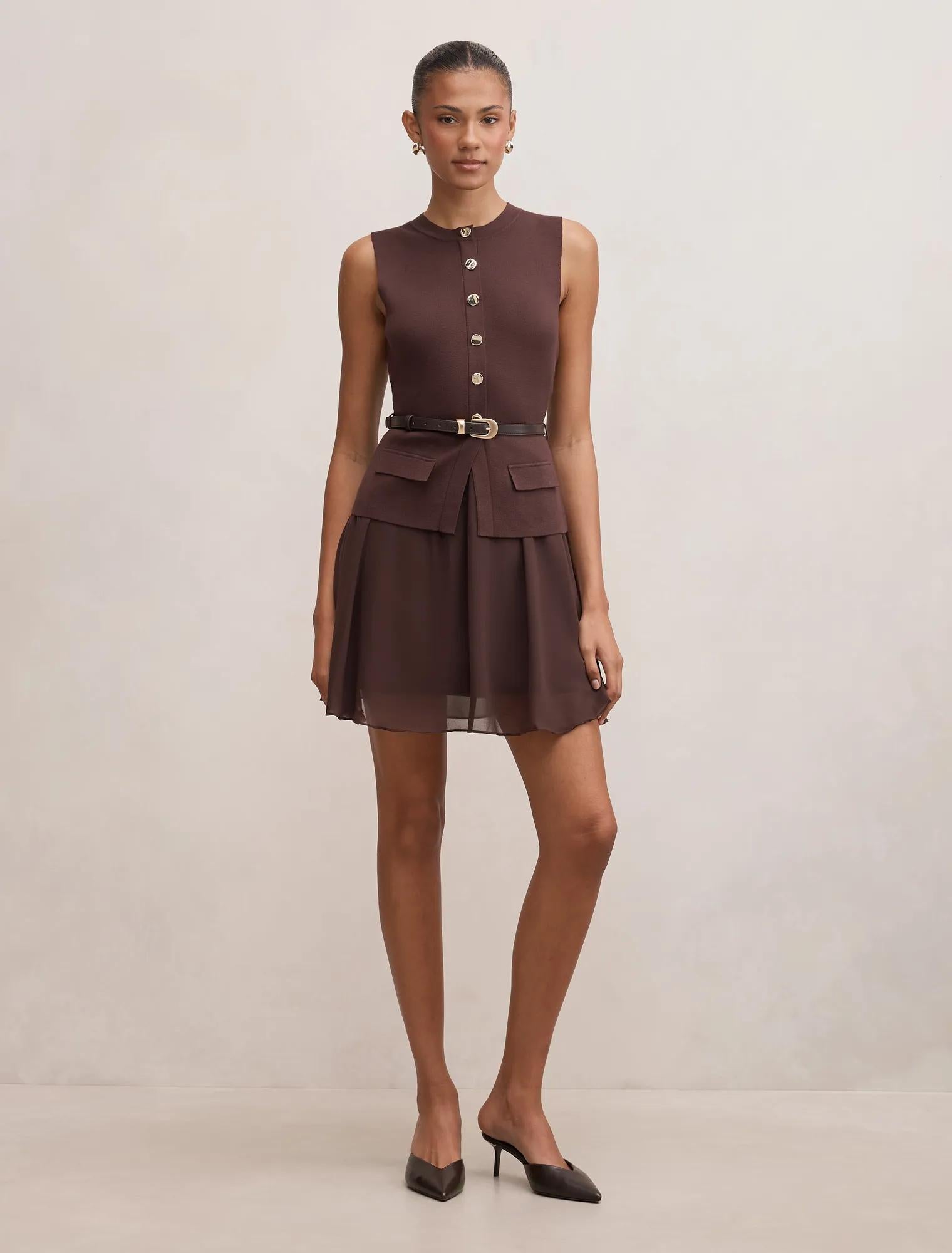 Belle Woven Mix Mini dress Chocolate – Ever New